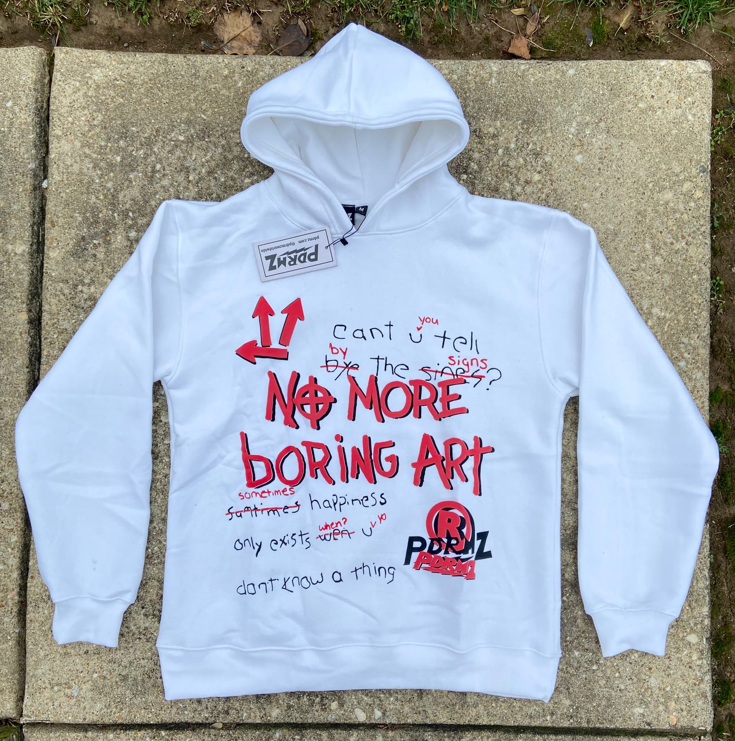 “No More Boring Art” White Pullover Hoodie