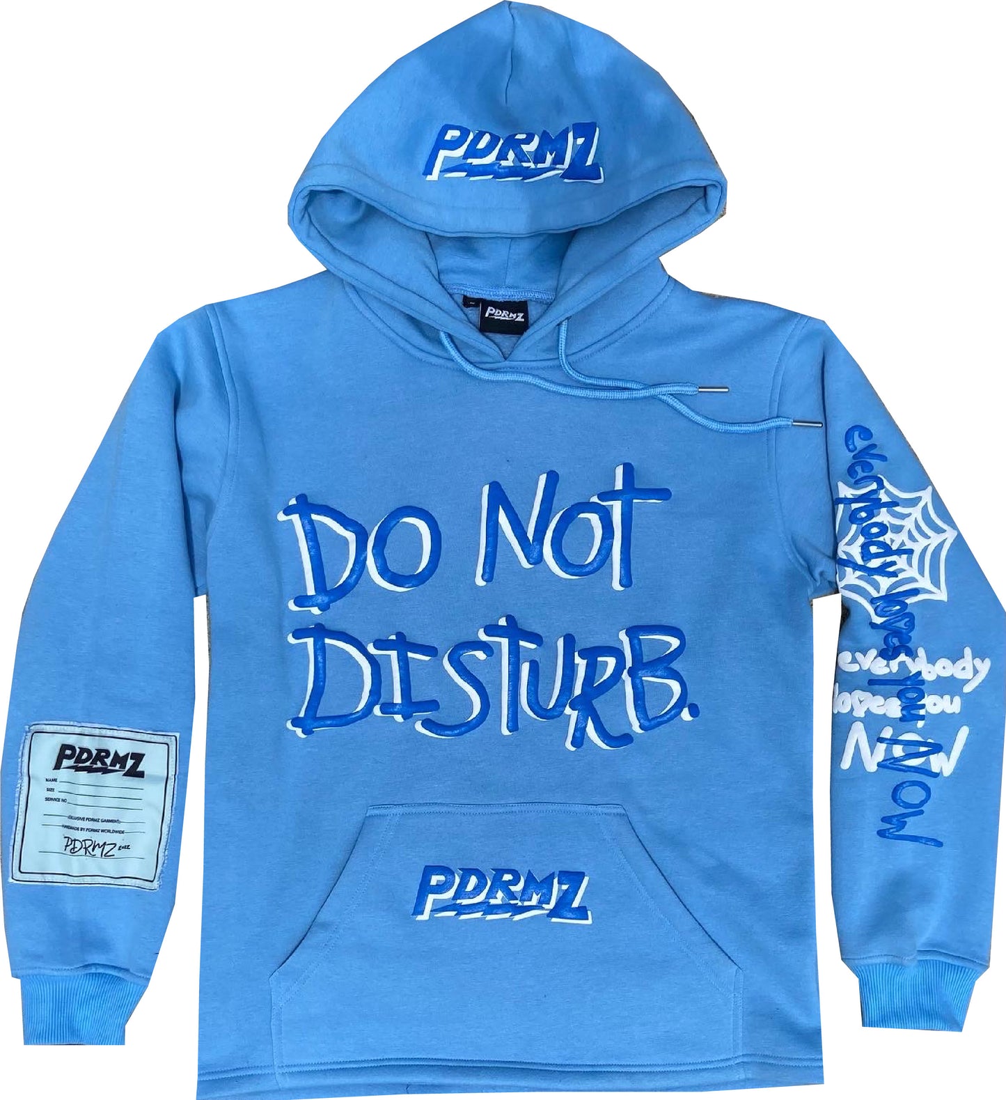 “Do Not Disturb” Baby Blue Patchwork Hoodie