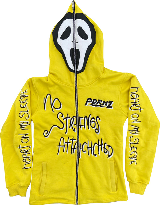 "No Strings Attached" Yellow Full Zip Hoodie