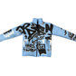 “Luck Is Not Real" Baby Blue Graffiti Puffer Jacket