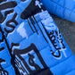 “Luck Is Not Real" Baby Blue Graffiti Puffer Jacket
