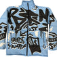 “Luck Is Not Real" Baby Blue Graffiti Puffer Jacket