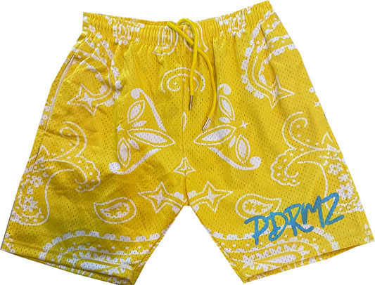 Yellow Heavyweight Mesh Bandana Shorts